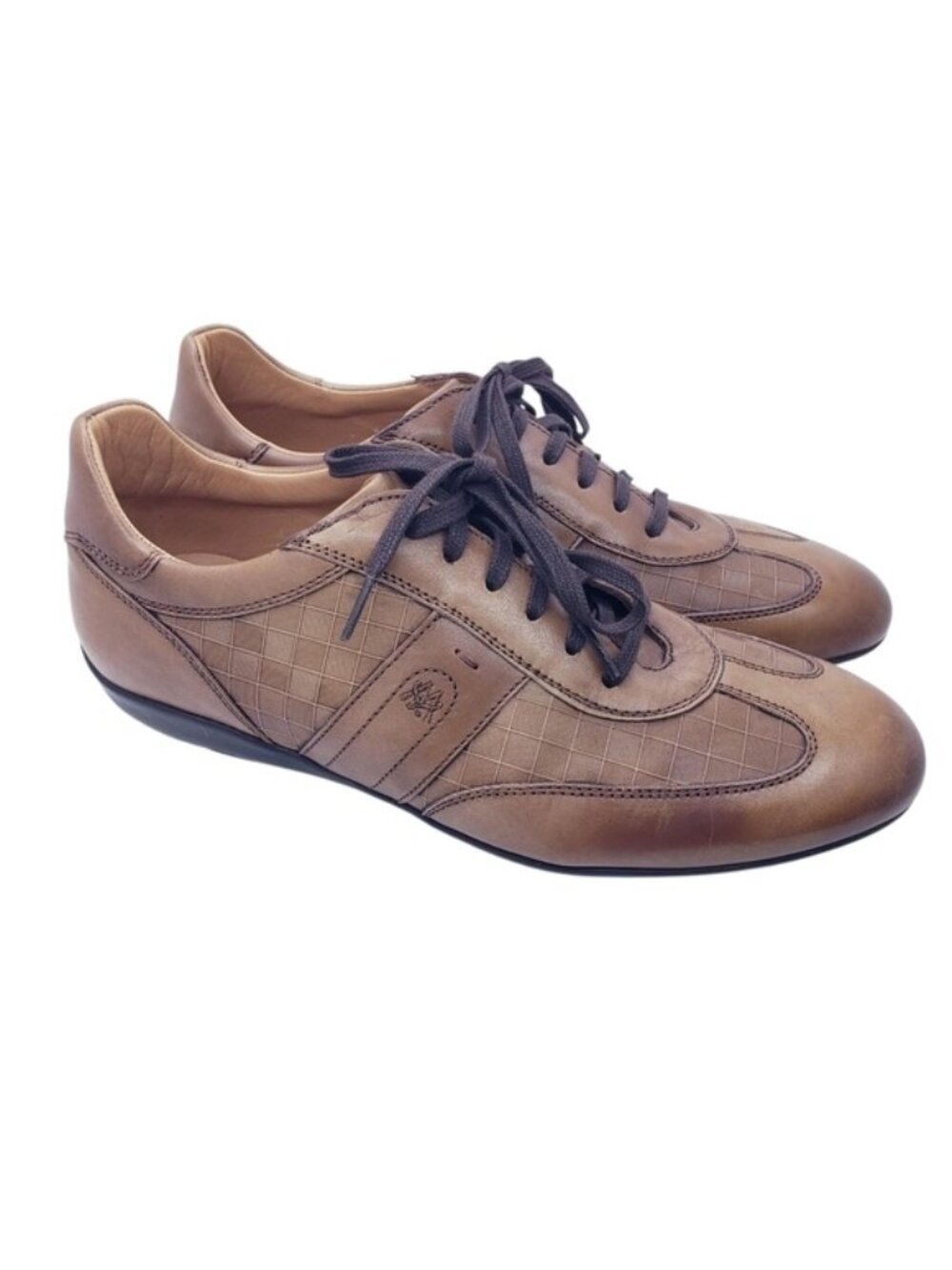 Mezlan Baena Cognac Leather Dress Lace Up Checked Sneakers Shoes Men's Size 9